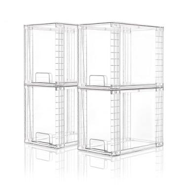 Imagem de XWYWX Gavetas de armazenamento empilháveis altamente transparentes (pacote com 4), caixas organizadoras de plástico de alta resistência com alças para cuidados com a pele, armário de banheiro