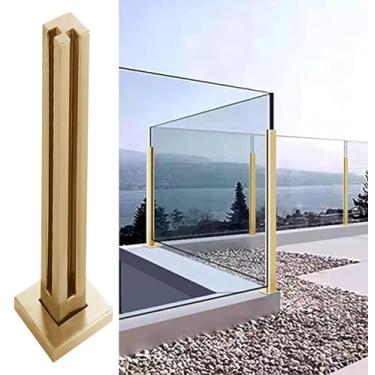 Imagem de Balaustrada Posts Gold Deck Glass Balaustrada Railing Post System, kit de balaústres de vidro quadrado para cerca de piscina/escada/pátio, coluna de conector de painéis de vidro resistente (cor: poste