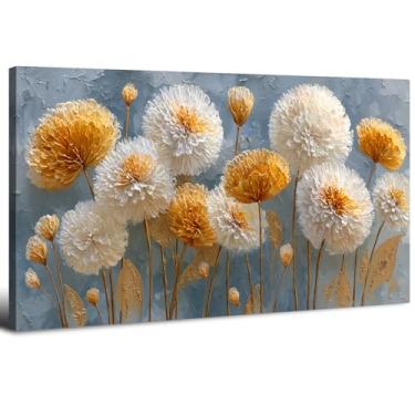 Imagem de Arte abstrata de parede de flores brancas douradas decoração de parede flores neutras pintura em tela boho flor pôsteres impressão natureza arte botânica quarto sala de estar escritório decoração de