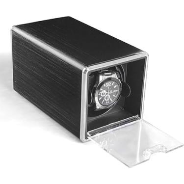 Imagem de Caixa de enrolamento de relógio – Mini caixa de enrolamento automático de relógio 1+0, agitador, motor, rotador, toca-discos, caixa de armazenamento de relógio (preto escovado)