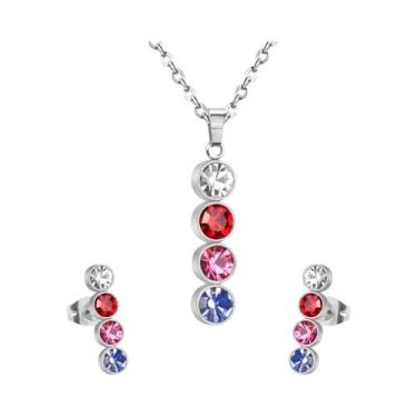 Imagem de Conjunto De Joias Femininas Em Aço Inoxidável Com Flor E Zircônia Cúbi