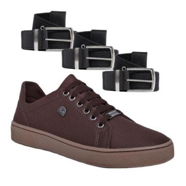 Imagem de Tênis Casual Masculino Confort Dia a Dia + 3 Cintos Estilosos - Bless 