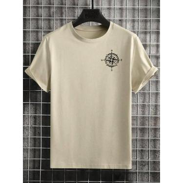 Imagem de Camiseta Unissex Streetwear Estampa Bússola Minimalista Urbana Casual 