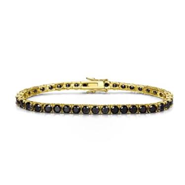 Imagem de Pulseira Riviera Masculina dourada cravejada com zircônias negras, banhada à ouro 18k (17cm à 18cm)