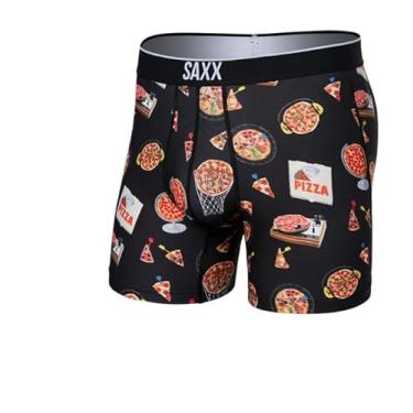 Imagem de SAXX Underwear Co. Cueca Boxer Masculina com Bolsa Volt, Malha Respirável, Pizza On The Brain- Preto, Pequena