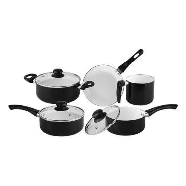 Imagem de Jogo de Panelas Cerâmica Roma Tampa de Vidro 5 Peças Preta - Hauskraft