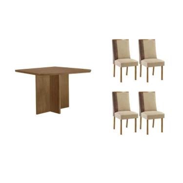 Imagem de Conjunto: Mesa Sala Jantar Berlim Curvo 90cm + 4 Cadeiras Tilia Naturale - Linho Bege - Rufato