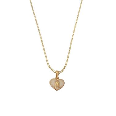 Imagem de Colar Cartier 45Cm Coração Branco Letra N Banhado Ouro 18K