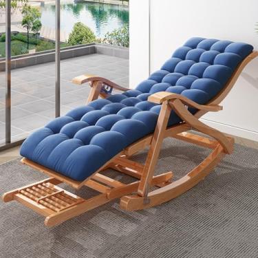 Imagem de Cadeira de balanço grande, cadeira de balanço ajustável, cadeira de balanço para pátio ao ar livre com travesseiro de encosto de cabeça e placa de massagem para os pés, espreguiçadeiras de bambu