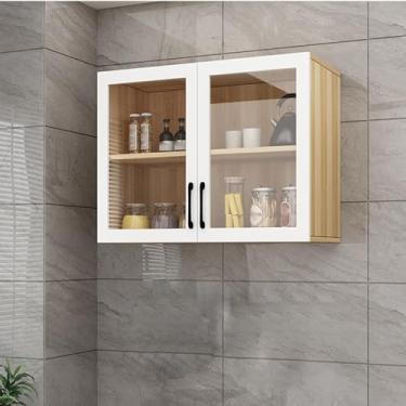 Imagem de Armário de remédios montado na parede, armazenamento de cozinha e banheiro com 2 portas de acrílico, armário de parede de quarto elegante com portas de vidro, armário de parede que economiza espaço