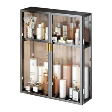 Imagem de Armário de parede de banheiro de meados do século com portas de vidro, armazenamento sobre o vaso sanitário, armazenamento de parede elegante para banheiro, cozinha e jantar - solução para economia de