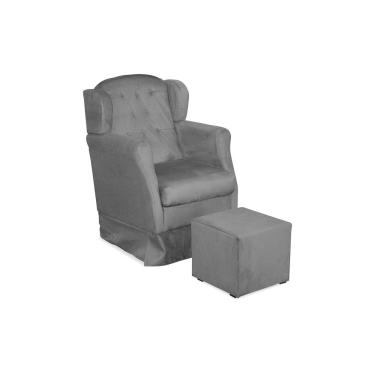 Imagem de Poltrona De Amamentação Com Balanço Malu Base De Madeira e Puff