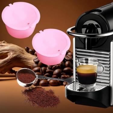 Imagem de 2 cápsulas de café reutilizáveis para máquina Nescafe Dolce Gusto, kit de copo de filtro de cápsula de café recarregável reutilizável (rosa, 5,2 x 5,2 x 3,5 cm)
