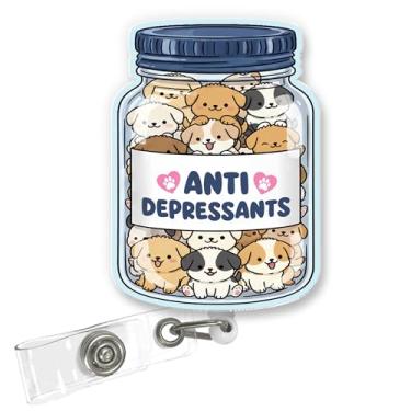 Imagem de ULTRAVUTT Carretel de crachá de enfermeira fofo para cães e enfermeiras, porta-cartões de identificação retrátil, positivo e inspirador, com clipe para presentes para amantes de cães