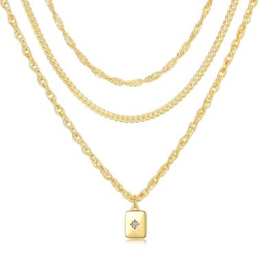 Imagem de YEEZII Colares femininos de ouro em camadas, 3 peças, banhado a ouro 14 K, colar de corrente com pingente de ouro feminino empilhável, conjunto de joias