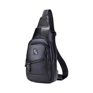 Imagem de Bolsa De Peito Masculina Casual Em Couro Com USB E Camada Superior - L