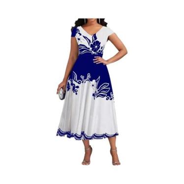 Imagem de Vestido Peplum plus Size Com Estampa Floral, Decote Em V, Mangas Curta