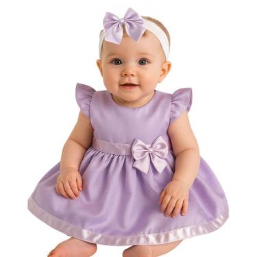 Imagem de Vestido Bebê Menina Princesa Luxo com Faixa Tiara Microfibra Festas - 