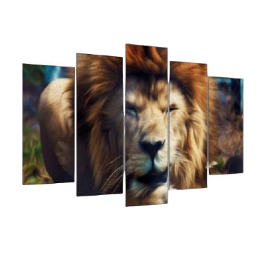 Imagem de Quadro Decorativo Mosaico 5 Peças Mod211 Leão De Judá 010