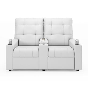 Imagem de Poltrona Reclinável Para Cinema Parma 2 Lugares Baú USB PU Branco FH1 - D'Rossi