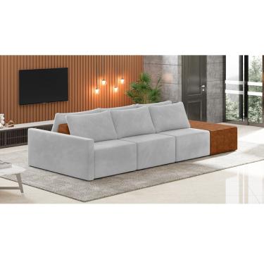Imagem de Sofá Ilha 3 Lugares Living 402cm Modulado para Sala Lary Veludo Cinza K01 - D'Rossi
