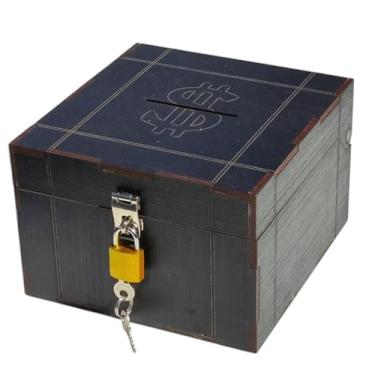 Imagem de Cofrinho Porta Dinheiro Bau Cofre Caixinha Caixa C/Cadeado(Preto)