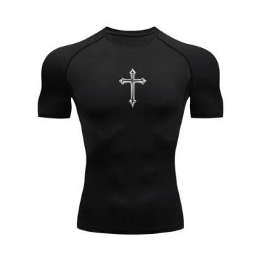 Imagem de Camiseta Masculina De Compressão Com Estampa De Cruz Cristã, Secagem R