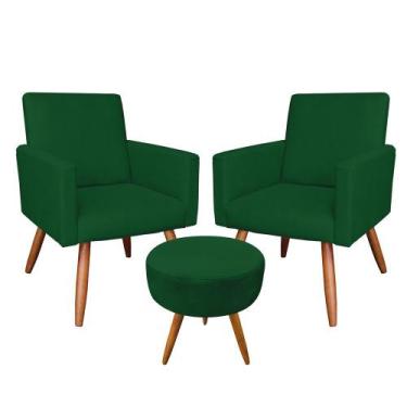 Imagem de Kit 02 Poltronas com 01 Puff Larissa Suede Pés Palito Castanho D'Rossi