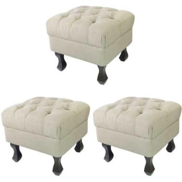 Imagem de Kit 03 Puff Retrô Luis XV Capitonê Suede Bege - D'Rossi