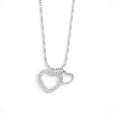 Imagem de Colar Pingente Coração Duplo Feminino Prata 925 Presente mulher namorada Esposa Mãe