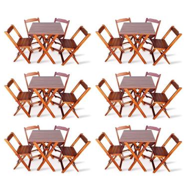 Imagem de Kit 6 Conjunto Com Jogo De Mesa 60x60 Com 4 Cadeiras Dobráveis - Imbúia - Cor: Marrom