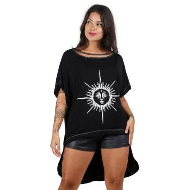 Imagem de Blusa Feminina Mullet Gola Choker Estampa Sol Lua Preta Cool - Deliriy
