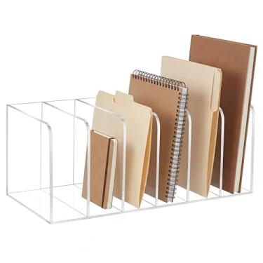 Imagem de Suzile Suporte de arquivo de revista de acrílico transparente com compartimentos verticais organizador de mesa para organizador de mesa, pasta de papel, acessórios de escritório (Clássico, 27 x 17 x