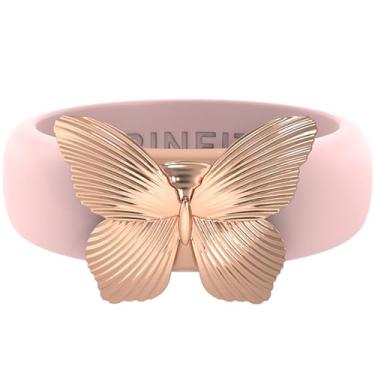Imagem de Rinfit Anel feminino de silicone com borboleta de aço inoxidável - alianças de casamento de borracha - design pendente de patente, Size 5, Silicone, Sem Pedra Preciosa