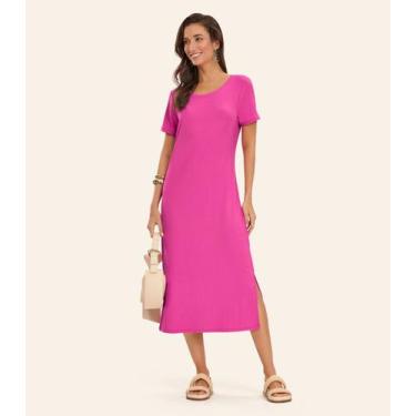 Imagem de Vestido Midi Ribana Canelada Básico Rovitex Rosa, M, Rosa