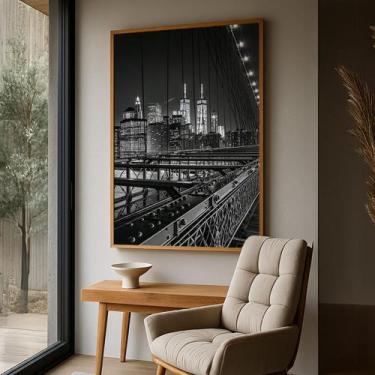 Imagem de Quadro Decorativo com Moldura Caixa Ponte Manhatan para parede Sala, Q