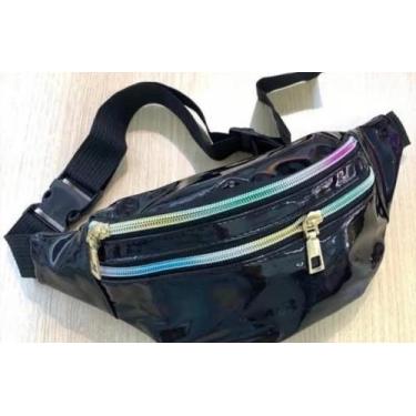 Imagem de POCHETE BOLSA HOLOGRÁFICA METALIZADA NEON FEMININA 2 Divisórias Preta