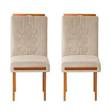 Imagem de Kit 2 Cadeiras Estofadas de Jantar Tulipa  - MDF em Veludo Pés em Madeira - Vintage Decor
