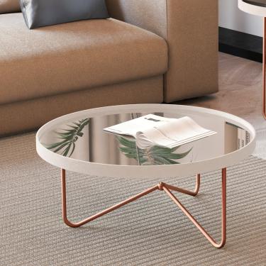 Imagem de Mesa de Centro Redonda com Espelho Alamanda JB Móveis - Off White/Bronze