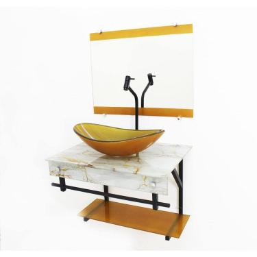 Imagem de Gabinete De Vidro 60Cm Cuba Oval - Mármore Branco Dourado