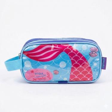Imagem de Estojo Infantil Escolar Duplo Reforçado Premium Menina Feminino Sereia