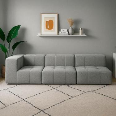 Imagem de Sofá Modular 3 Lugares Com 1 Braço Inflow Bouclé Cinza Linho Vem Na Ca