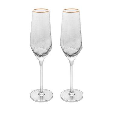 Imagem de 2 Taças para Champanhe Taj com Fio de Ouro 300ml Cristal - Wolff