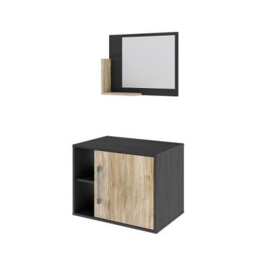 Imagem de Conjunto Balcão E Espelheira Soft 600 Perffect Acetinado Preto ônix C-