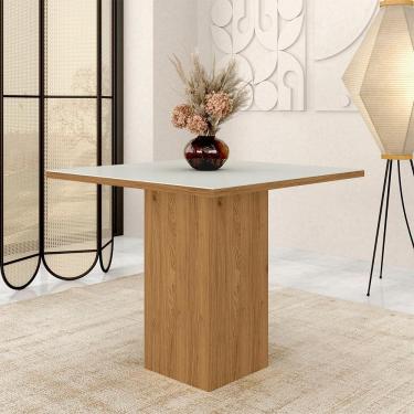 Imagem de Mesa De Jantar Quadrada Vitória 90x90 Tampo Vidro Cinamom/off Wh - M.a