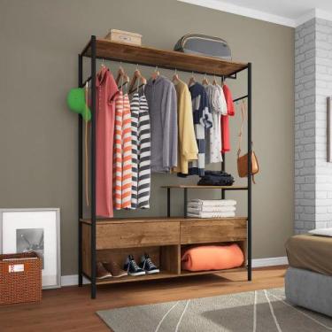 Imagem de Guarda Roupa Solteiro Closet Barcelona 118 cm 2 Gavetas Preto/Demoliçã