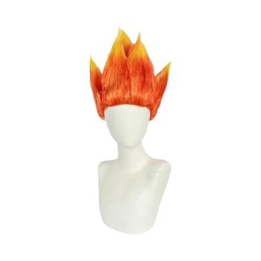 Imagem de Peruca Masculina Curta Com Pontas, Estilo Fogo, Bicolor Laranja E Amar