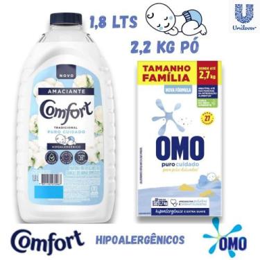 Imagem de Kit 1 Lava Roupas Pó Omo 2,2kg e 1 Amaciante Comfort Puro Cuidado Roup