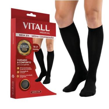Imagem de Meia Vitall Média Compressão Com Ponteira 18a21 mmHg Varizes Inchaço, 
