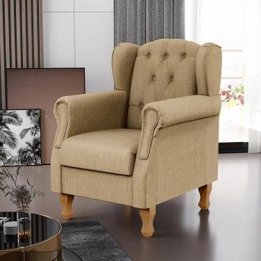 Imagem de Poltrona Decorativa Para Sala De Estar Yara P02 Linho - Lyam Decor Linho Bege Escuro